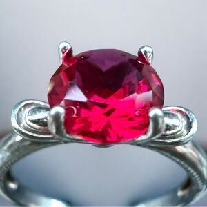 Silver Tone Statement Ring with Large Red Faceted Stone – Size 10